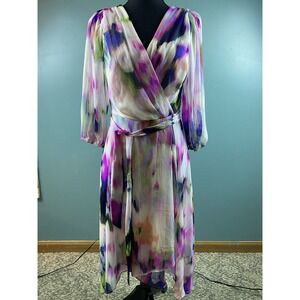 DKNY Chiffon Maxi Dress Women's Pink Purple‎ Green Dress Zipper Women's Size 2